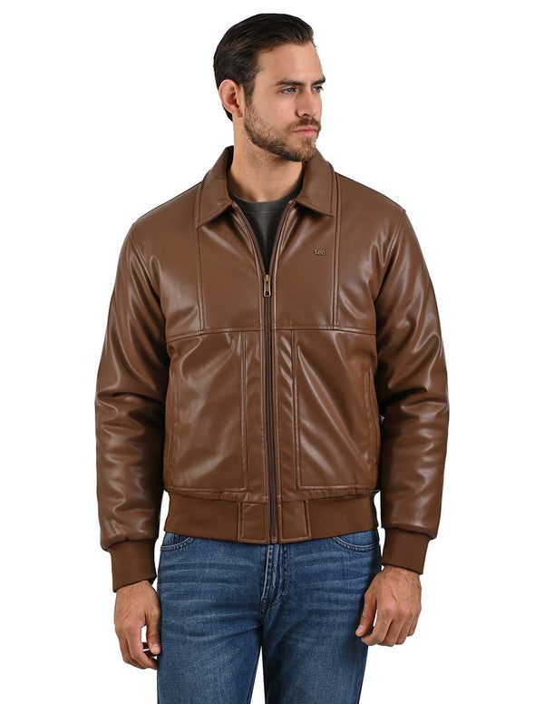 Lee Chamarra Hombre Piel Sintética Café Claro Casual.